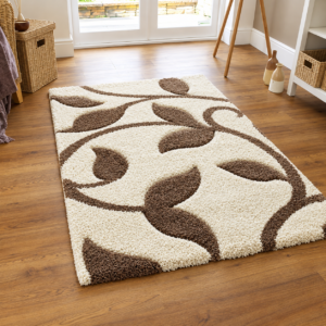 cozy cream and brown shag rug room