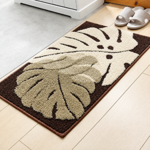 plush tropical leaf rug entryway