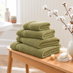 spa towels and cotton branches