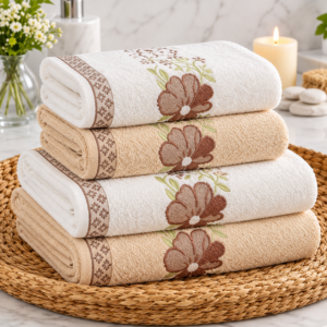 spa towels with floral embroidery